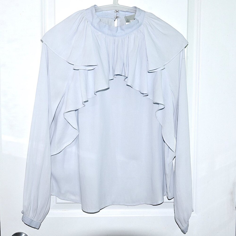 NWT Anthropologie Maeve Light Blue Ruffle Blouse